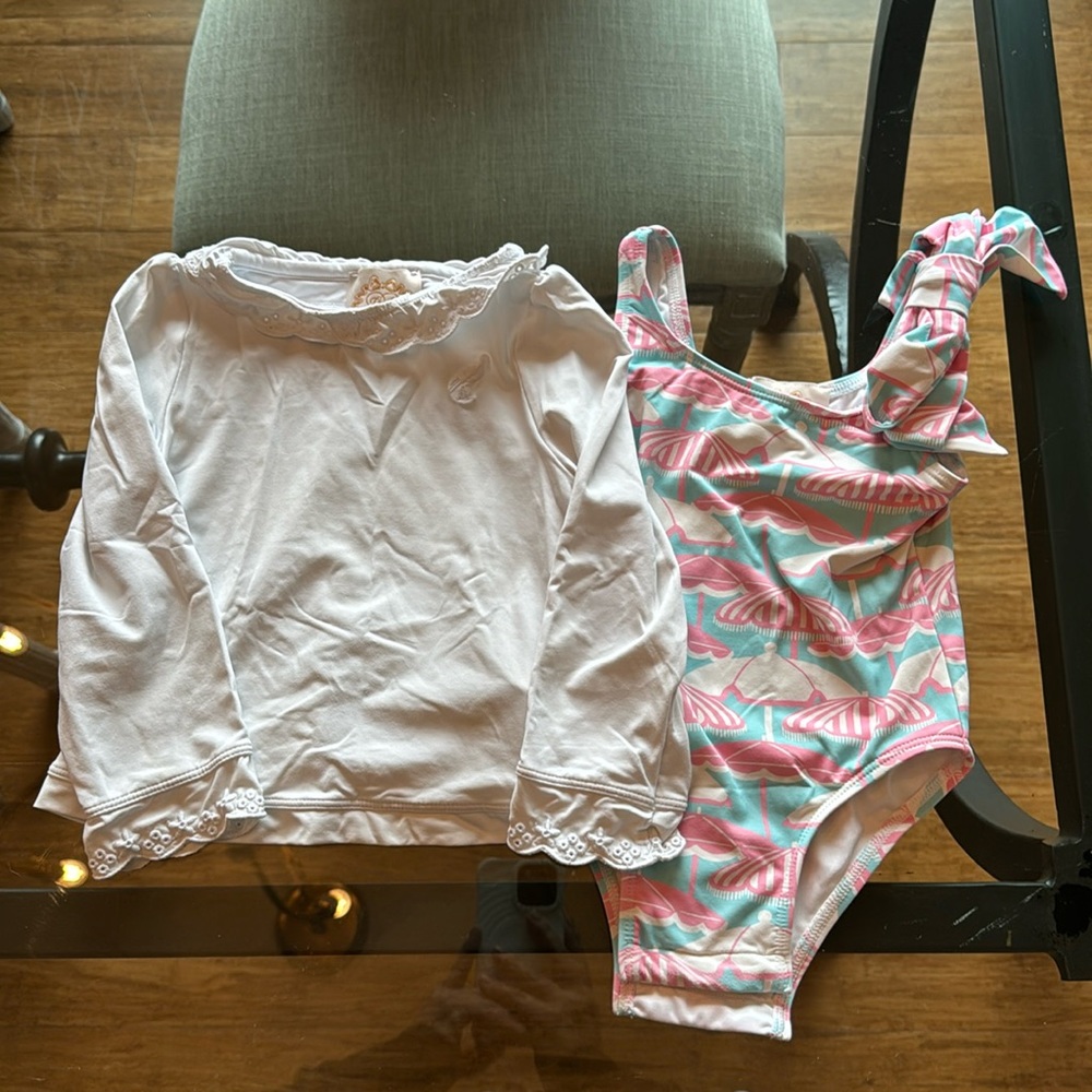 ‼️SOLD‼️The Beaufort Bonnet Company Umbrella Print Swimsuit w/ White Rash guard
